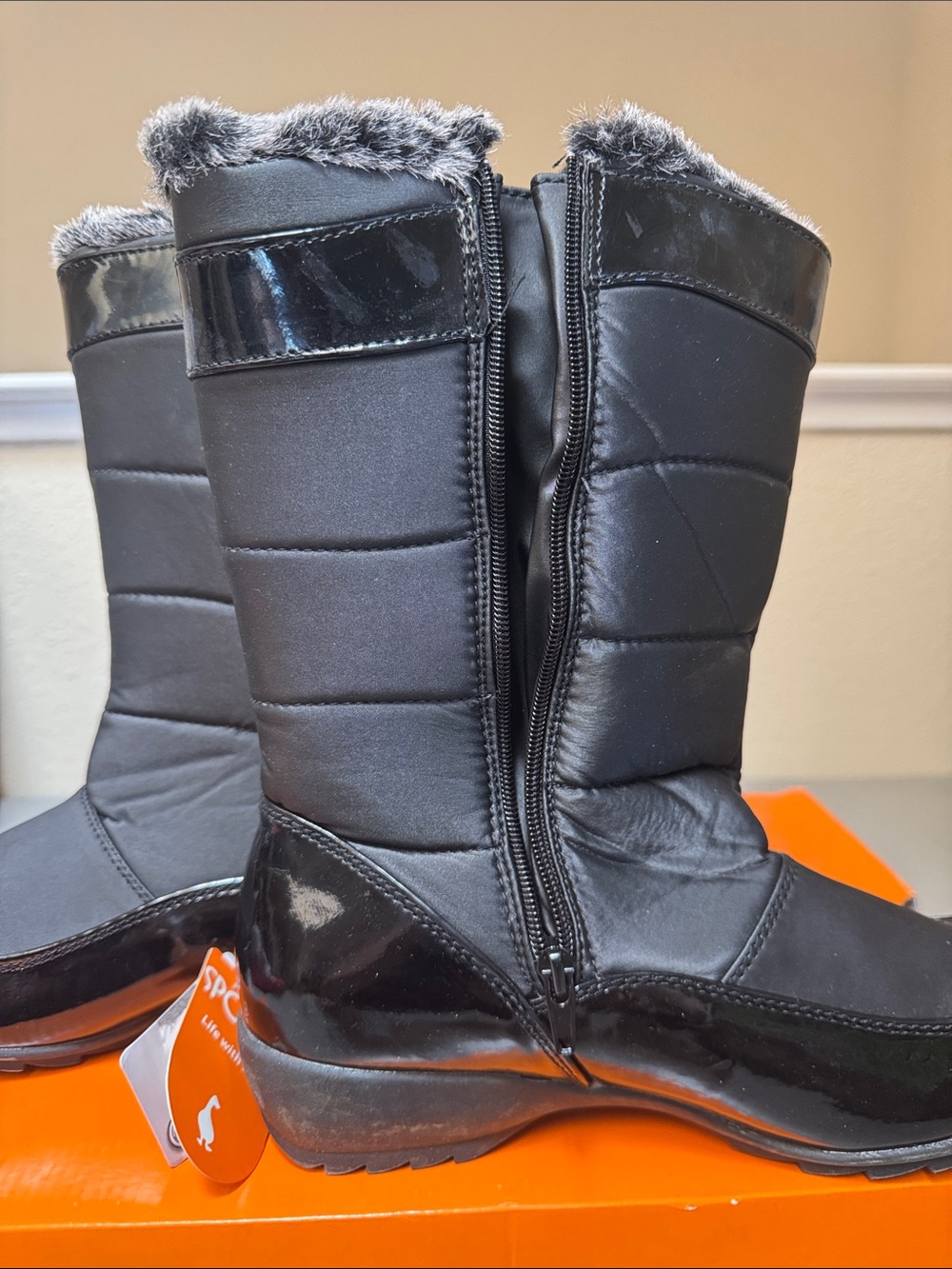 Sporto Agatha Black Mid-Calf Faux-Fur Trim Winter Boots - Picture 6 of 12